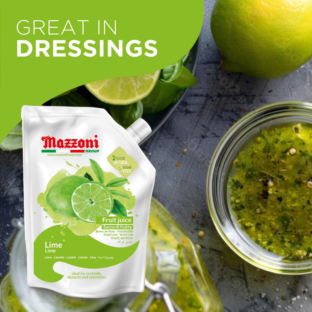 Mazzoni Real Lime Juice – 100% Pure, Not From Concentrate, 2.2 lb Pouch