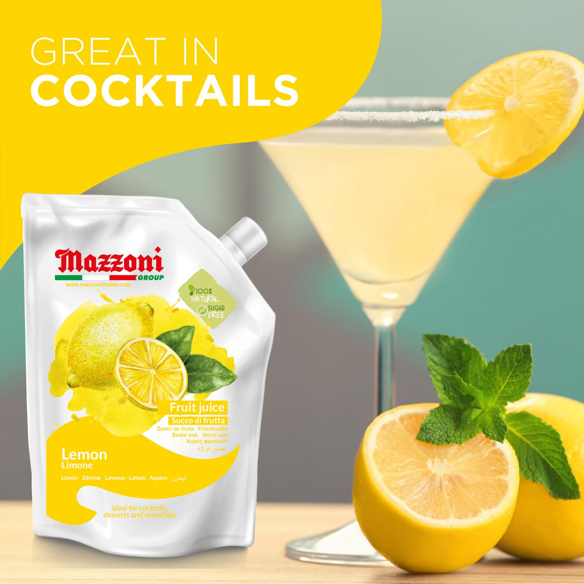 Mazzoni 100% Pure Lemon Juice — Not From Concentrate, No Added Sugar, 2.2 lb Pouch, Made in Italy