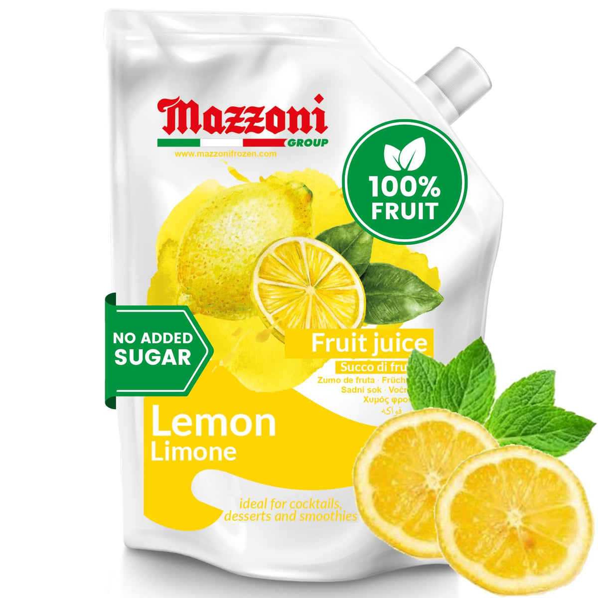 Mazzoni 100% Pure Lemon Juice — Not From Concentrate, No Added Sugar, 2.2 lb Pouch, Made in Italy