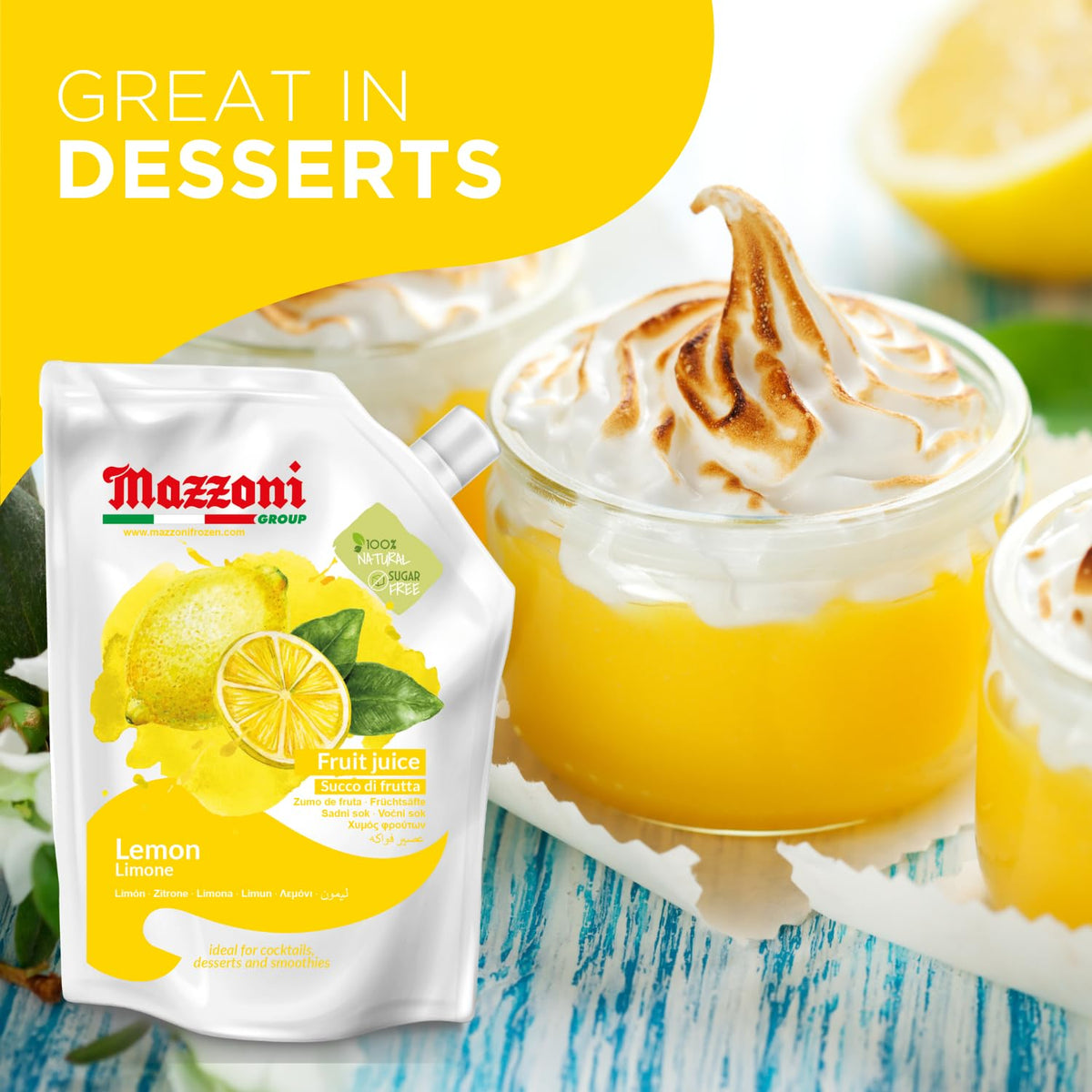 Mazzoni 100% Pure Lemon Juice — Not From Concentrate, No Added Sugar, 2.2 lb Pouch, Made in Italy