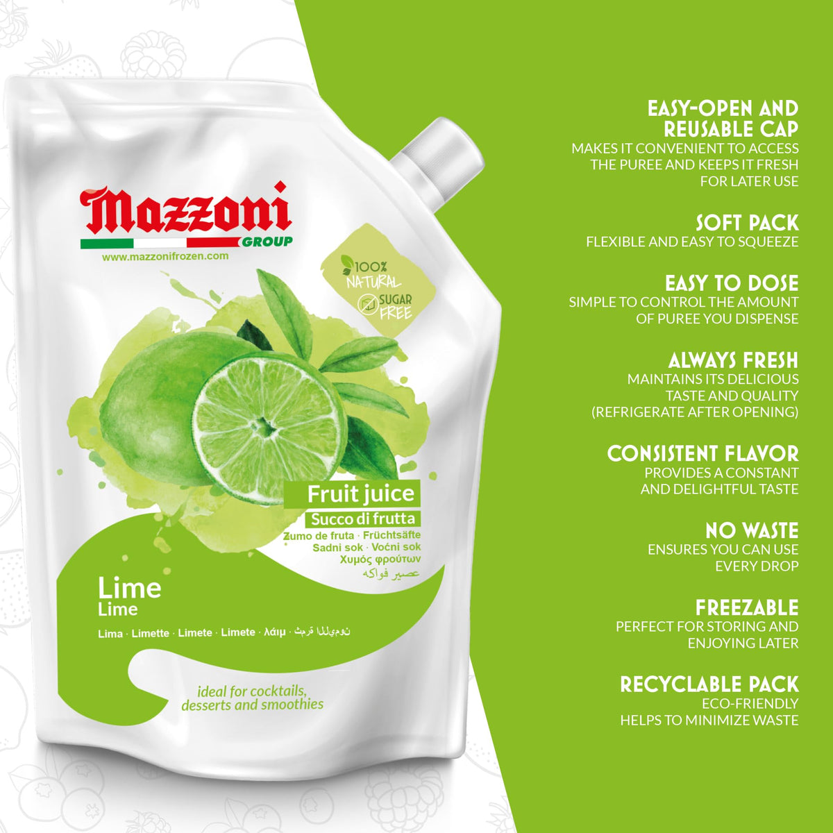 Mazzoni Real Lime Juice – 100% Pure, Not From Concentrate, 2.2 lb Pouch