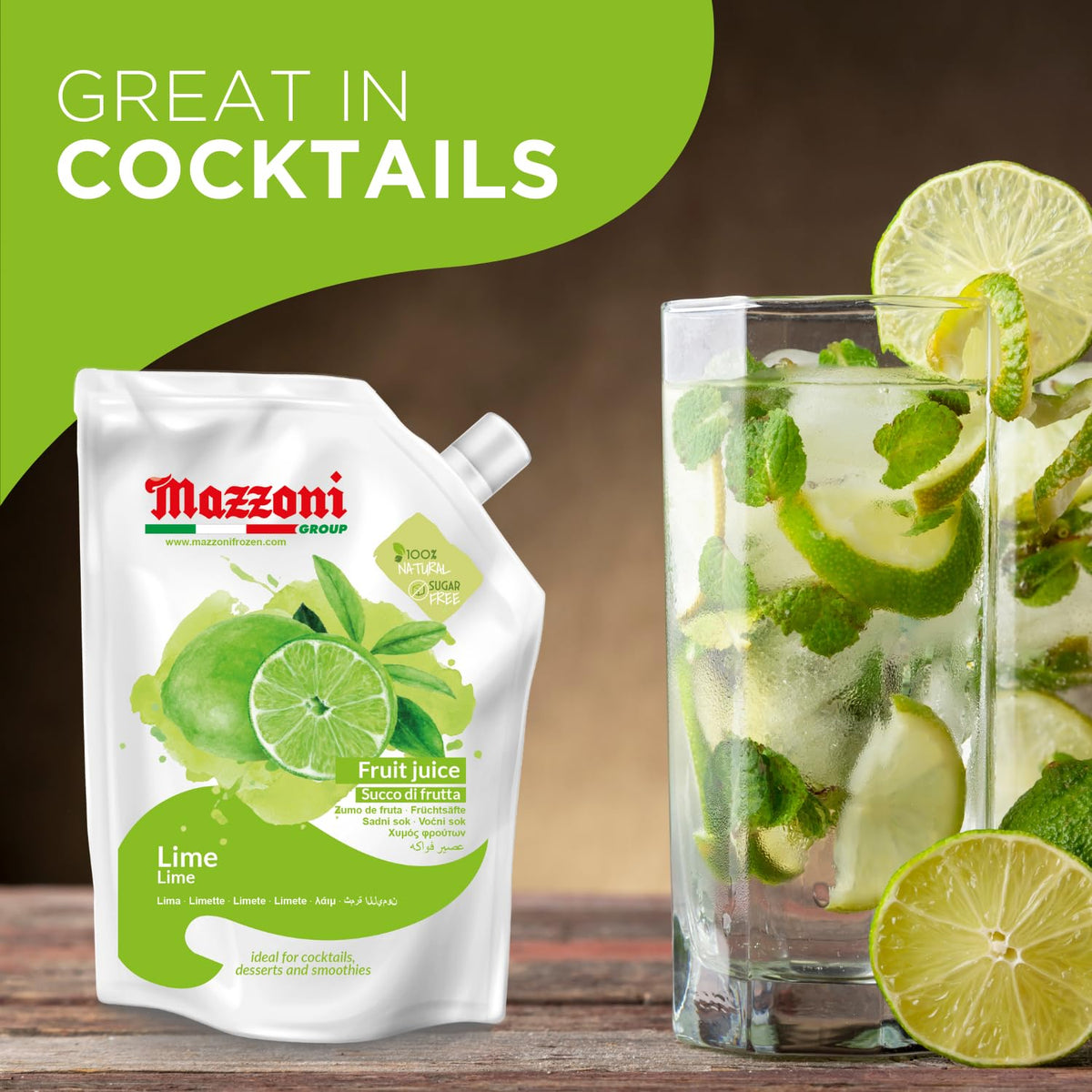 Mazzoni Real Lime Juice – 100% Pure, Not From Concentrate, 2.2 lb Pouch