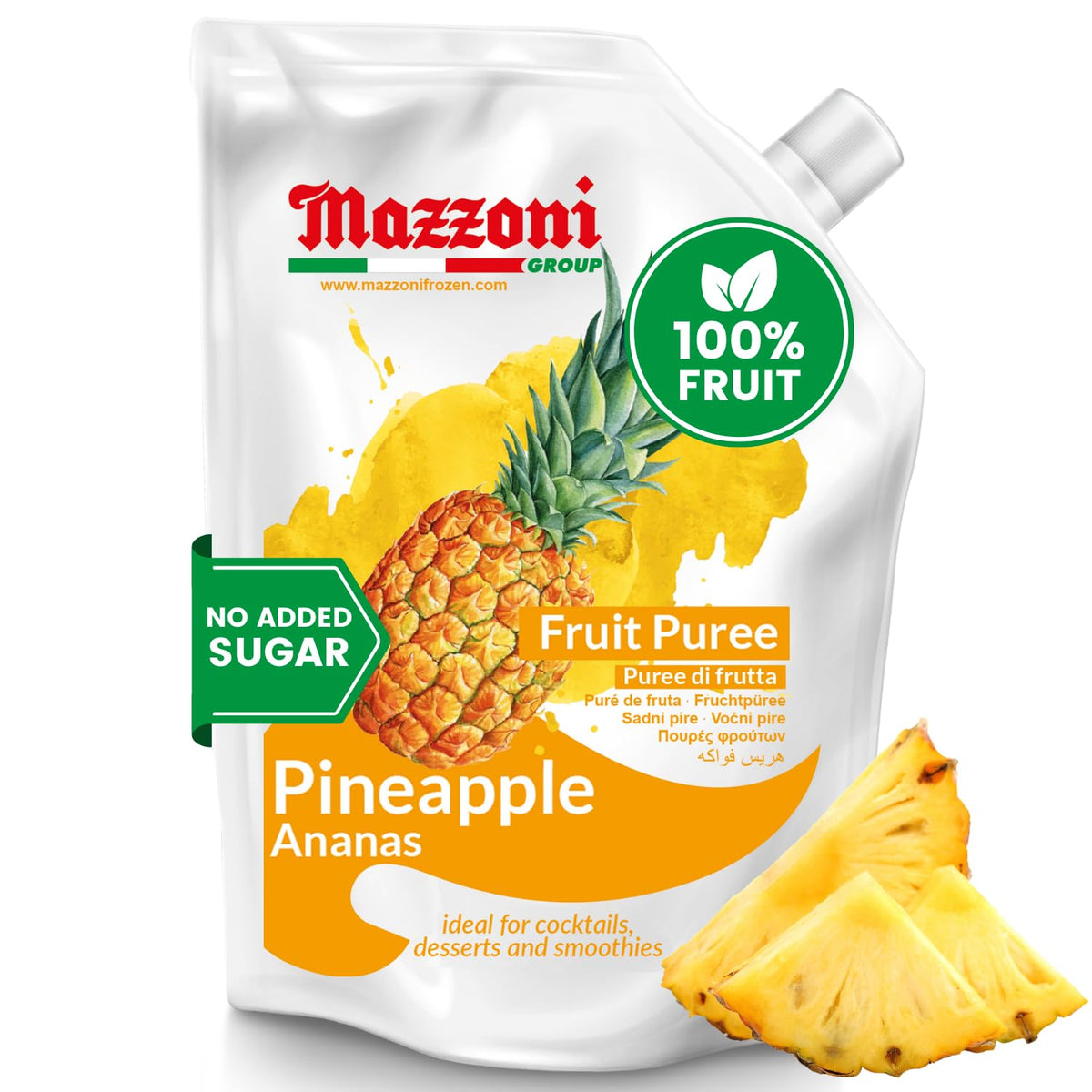 Mazzoni Pineapple Juice Puree – 100% Pineapple, No Sugar Added, 2.2 lb Pouch
