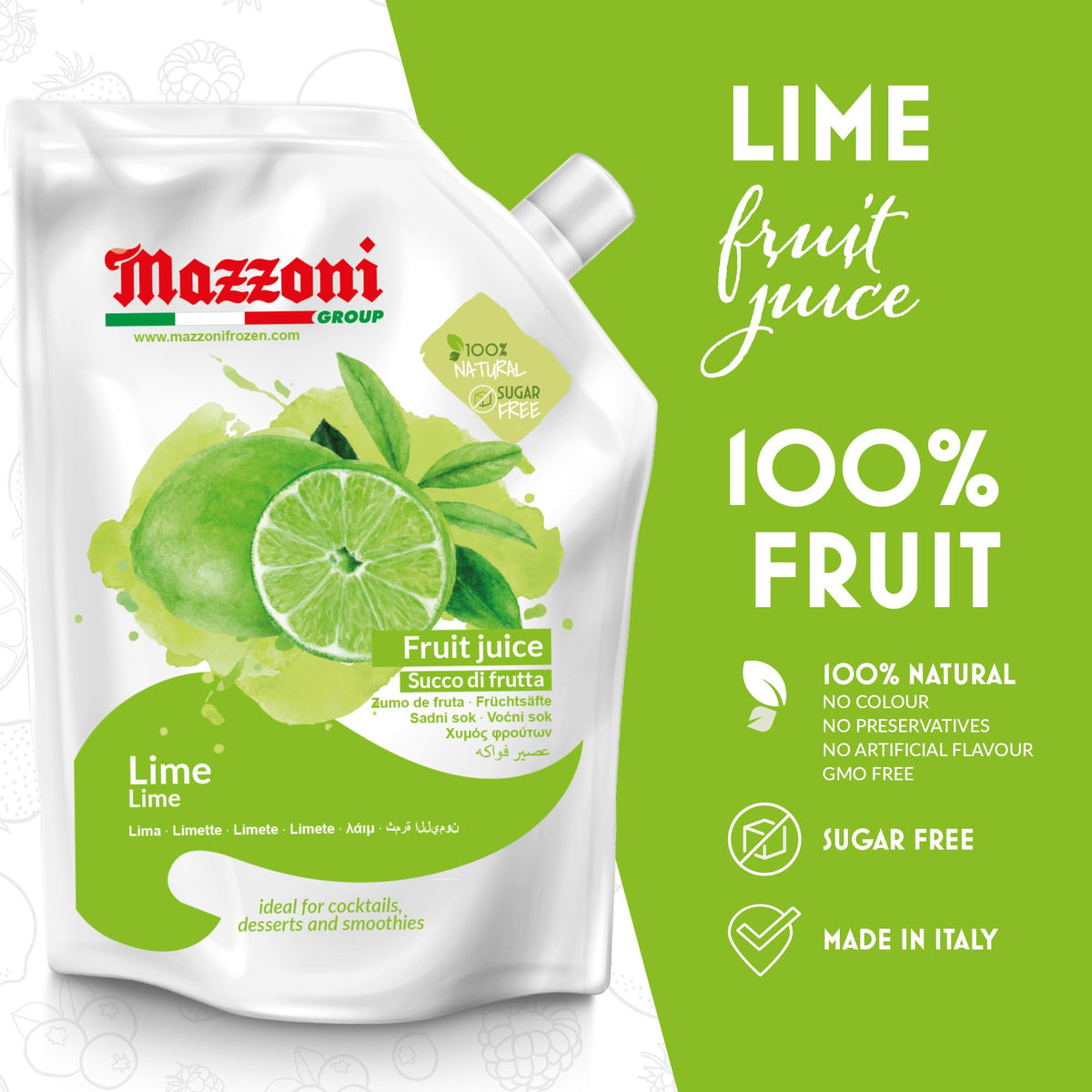 Mazzoni Real Lime Juice – 100% Pure, Not From Concentrate, 2.2 lb Pouch