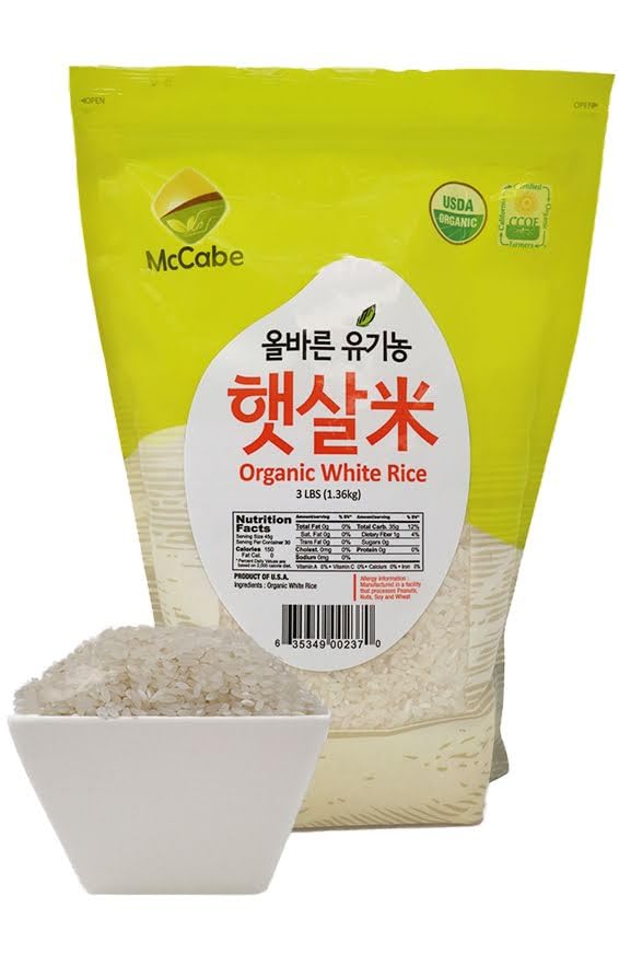 McCabe Organic White Rice - Rich in Fiber & Minerals | USDA & CCOF Certified | Product of USA | 3 Lbs