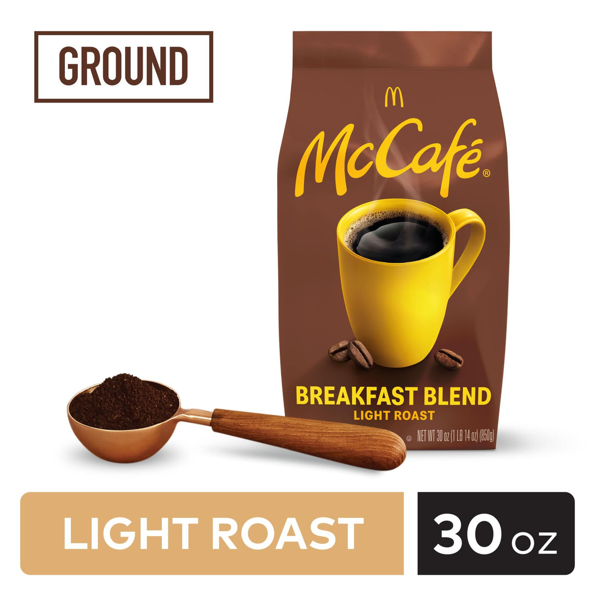 McCafé Breakfast Blend Ground Coffee – Light Roast with Citrus Notes, 30oz Bag | Kosher Certified, Responsibly Sourced
