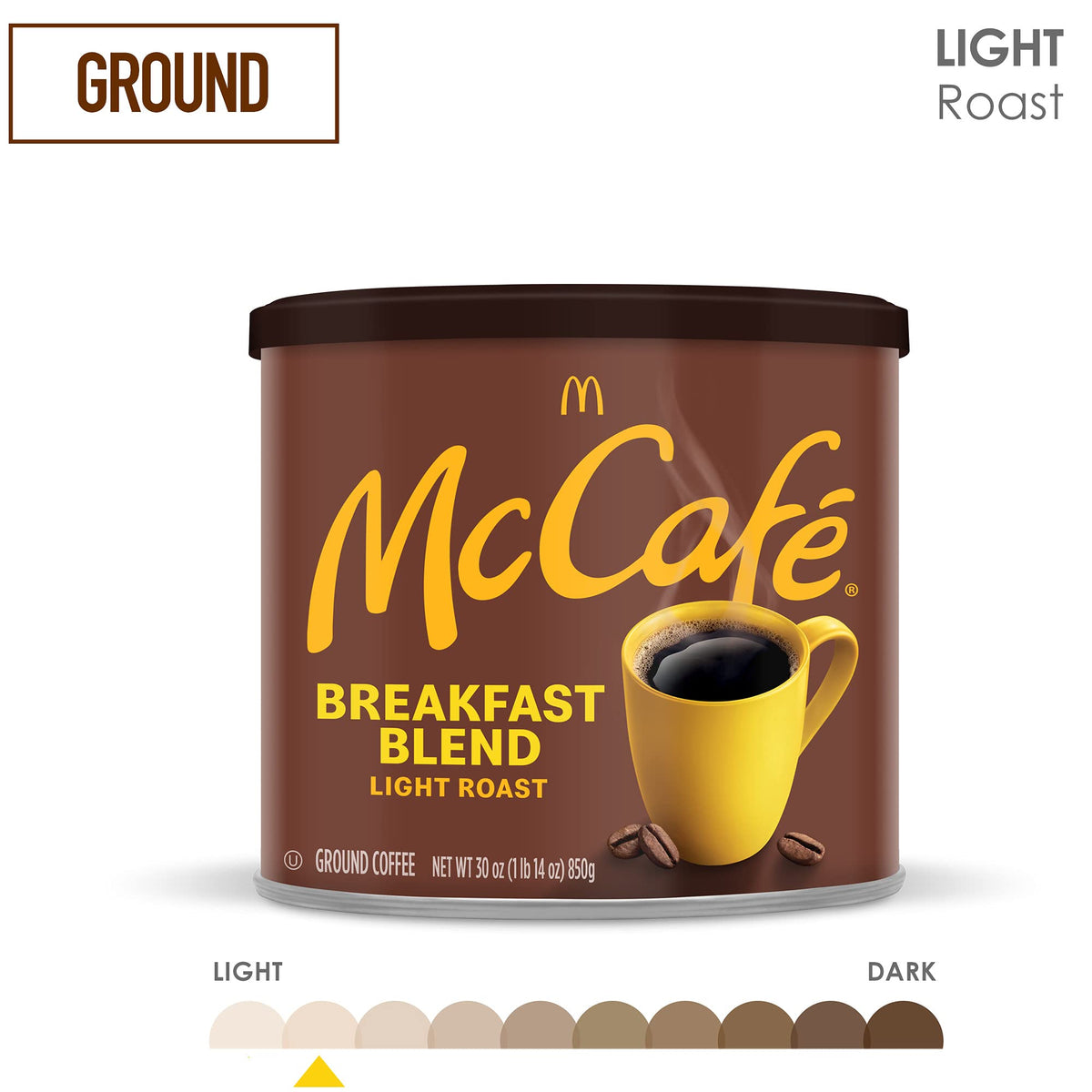 McCafé Breakfast Blend Light Roast Ground Coffee – 30 oz Canister | 100% Arabica