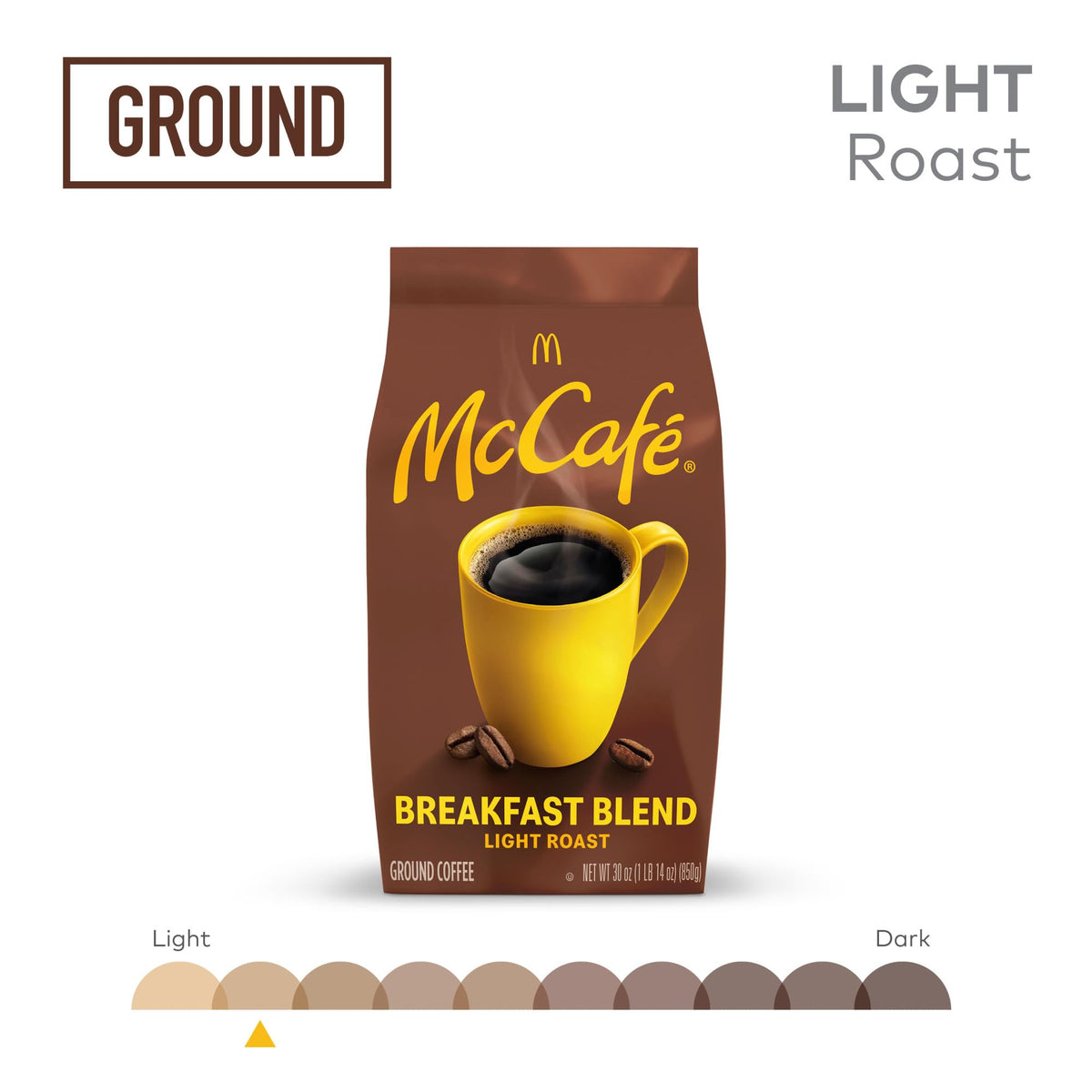 McCafé Breakfast Blend Ground Coffee – Light Roast with Citrus Notes, 30oz Bag | Kosher Certified, Responsibly Sourced