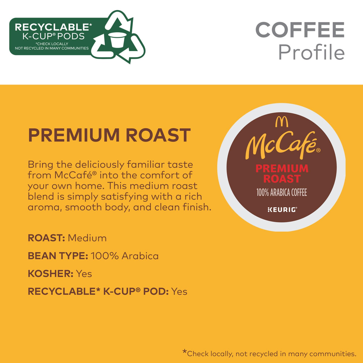 McCafé Premium Roast Coffee K-Cup Pods – Medium Roast, 60 Count (6 Packs of 10)