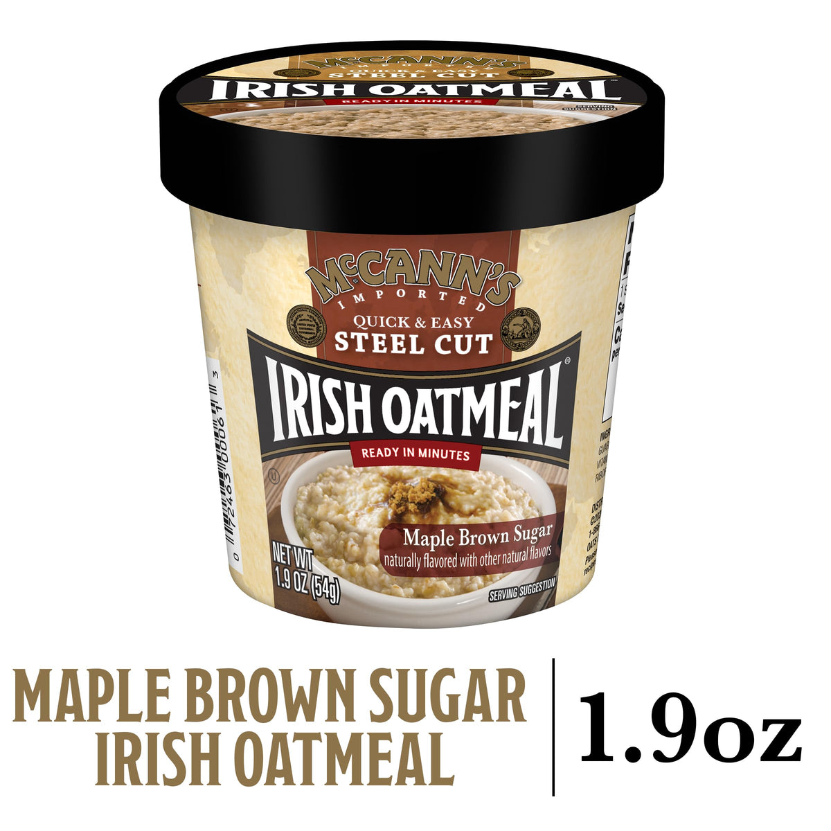 McCann's Irish Oatmeal Instant Oatmeal Cup Maple Brown Sugar – 1.9 oz (Pack of 12)