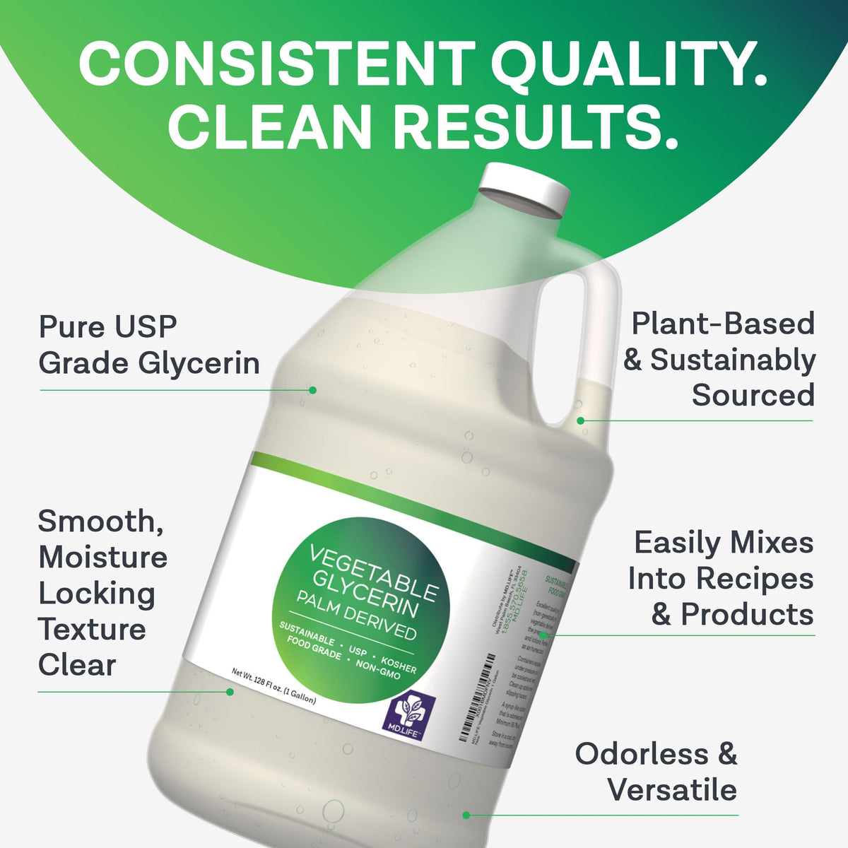 MD.LIFE Glycerin Liquid – 1 Gallon Food Grade USP for Skin, Hair & Soap