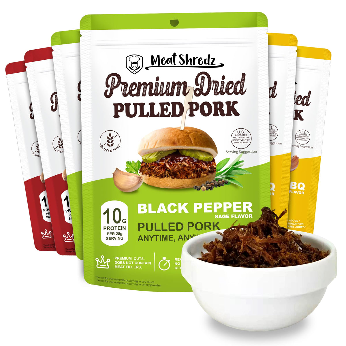 Meat Shredz Premium Dried Pulled Pork – 6 Pack Variety