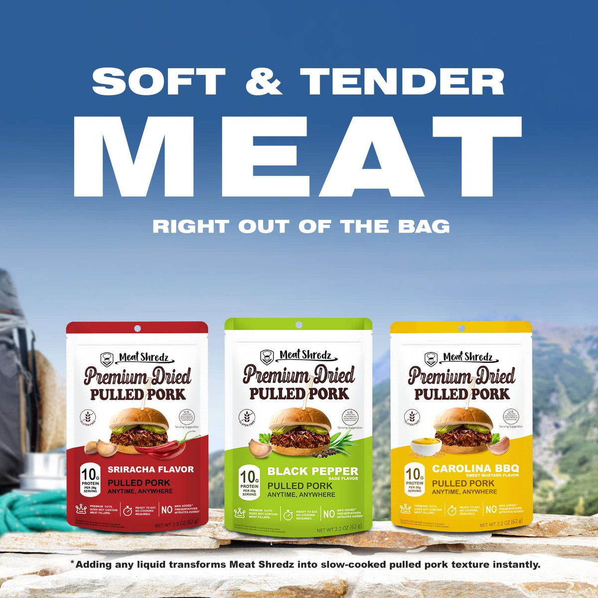 Meat Shredz Premium Dried Pulled Pork – 6 Pack Variety