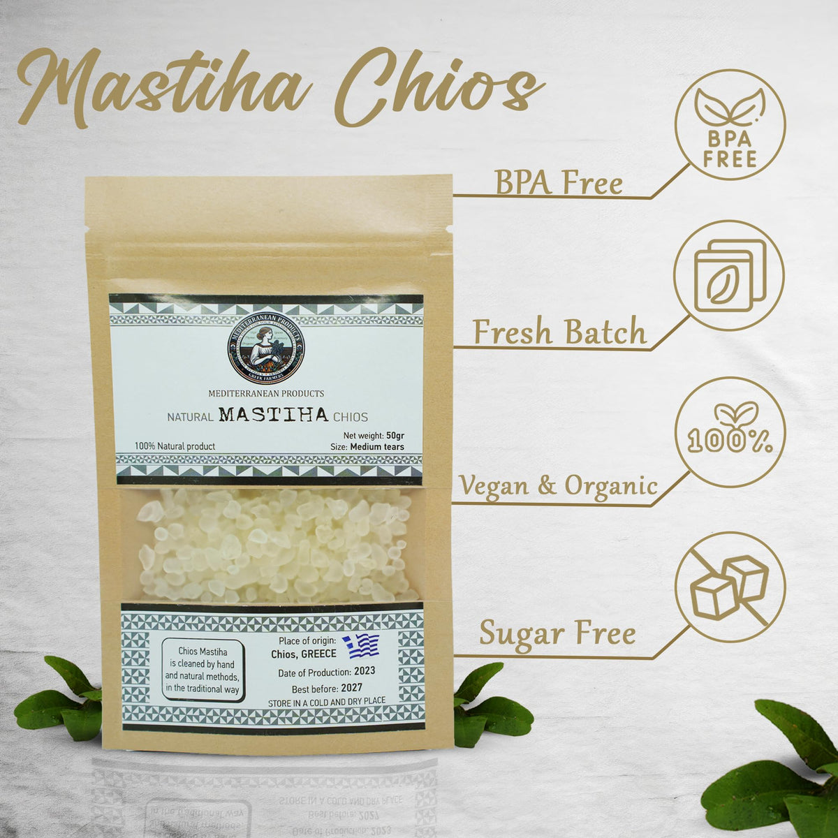 Organic Mastiha Chios 50G – 100% Natural Greek Mastic Gum | Gluten-Free & Vegan