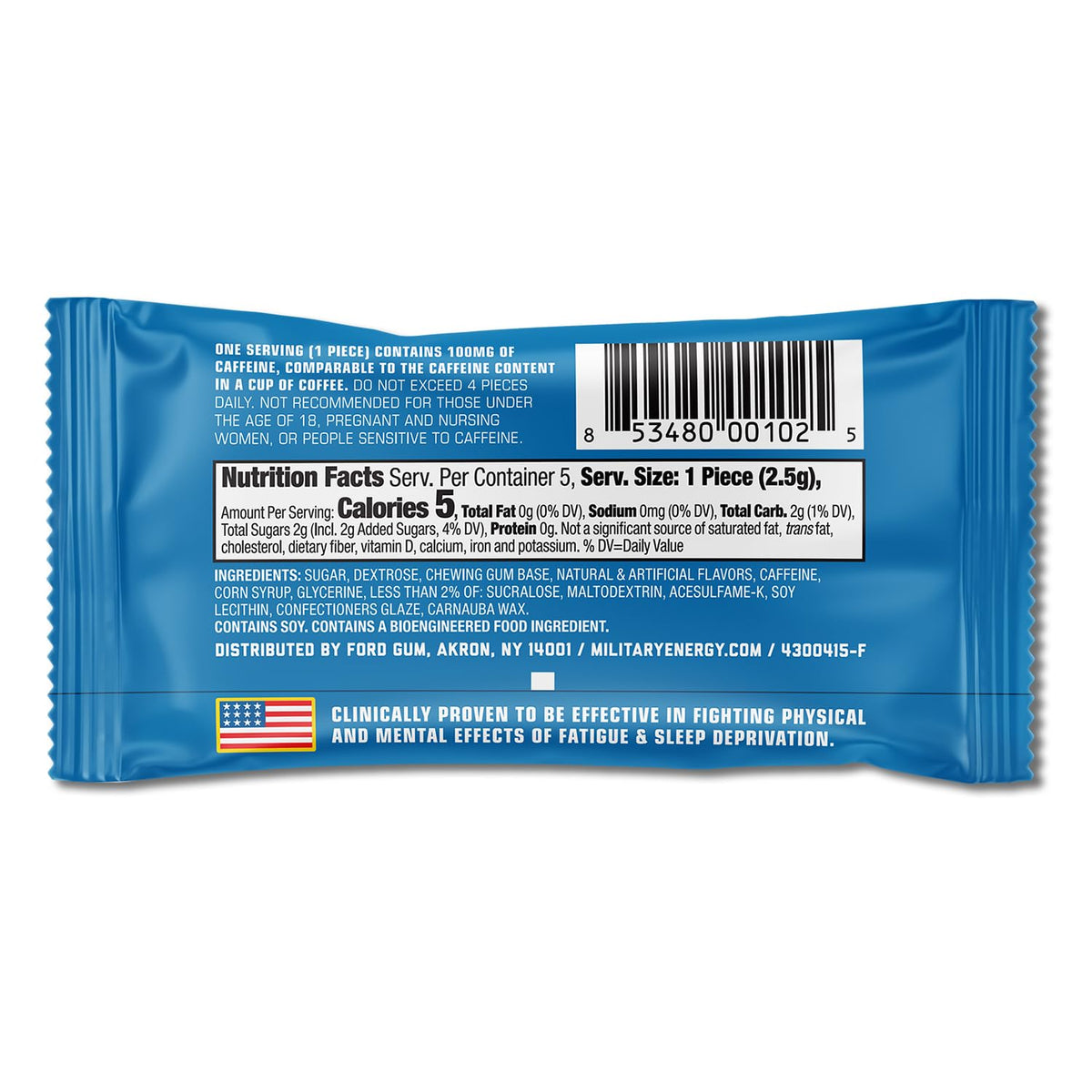 MEG Arctic Mint Military Energy Gum – 100mg Caffeine per Piece | NSF for Sport® | Pack of 18