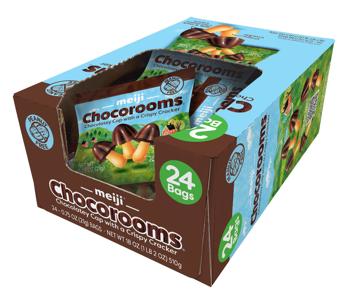 MEIJI Chocorooms Crispy Crackers – 24 Pack (.75 oz Each) Crunchy Pretzel Shell with Creamy Crème