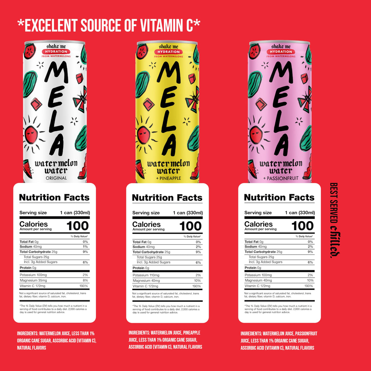 Mela Watermelon Water – 100% Natural Juice with Vitamin C & Electrolytes | Gluten-Free & Non-GMO | Variety Pack (12 x 11.15 fl oz)