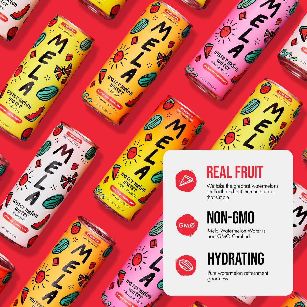 Mela Watermelon Water – 100% Natural Juice with Vitamin C, Electrolytes, Passionfruit (12-pack)