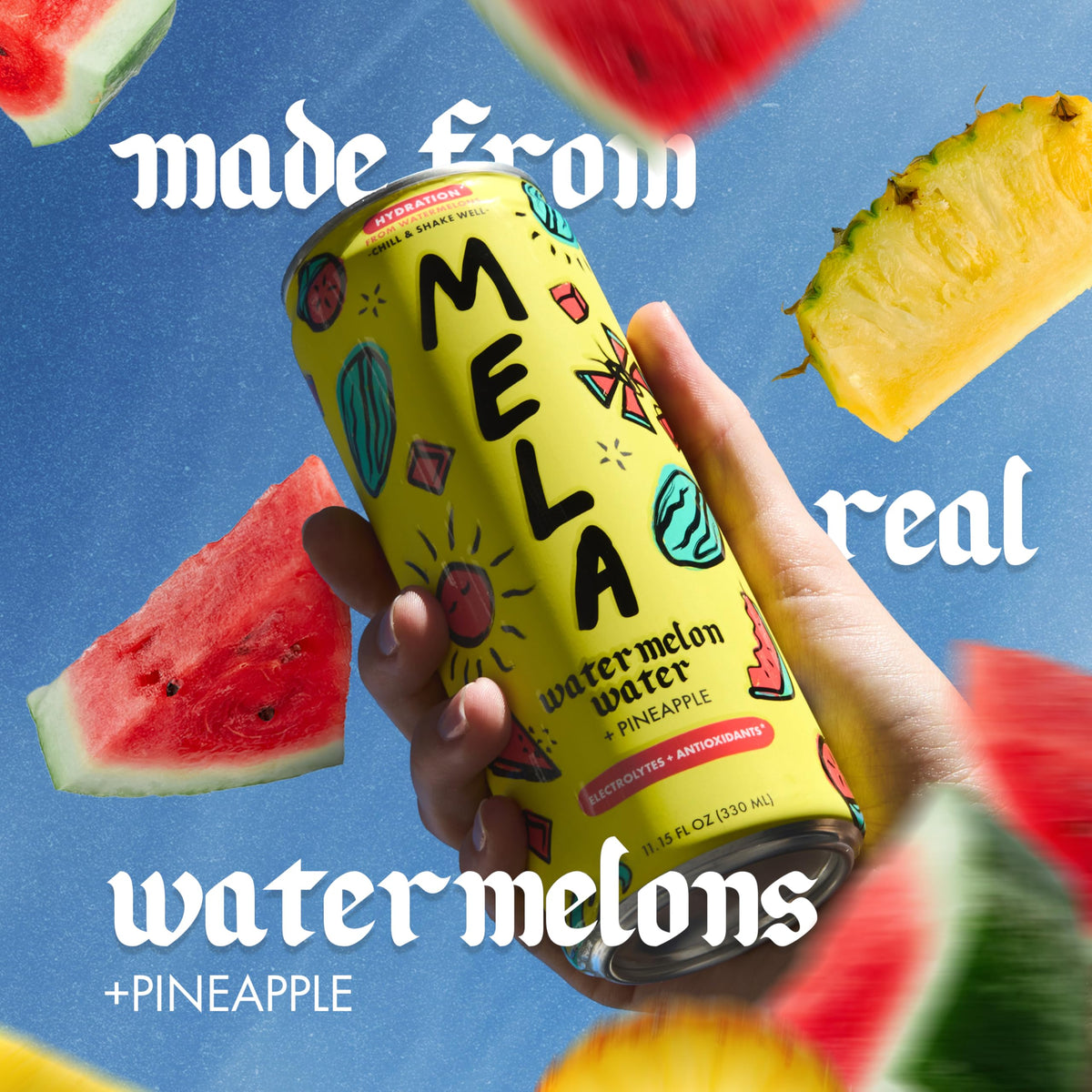 Mela Watermelon Water with Pineapple – 100% Natural Juice, Vitamin C & Electrolytes, Gluten-Free (11.15 fl oz, 12-pack)
