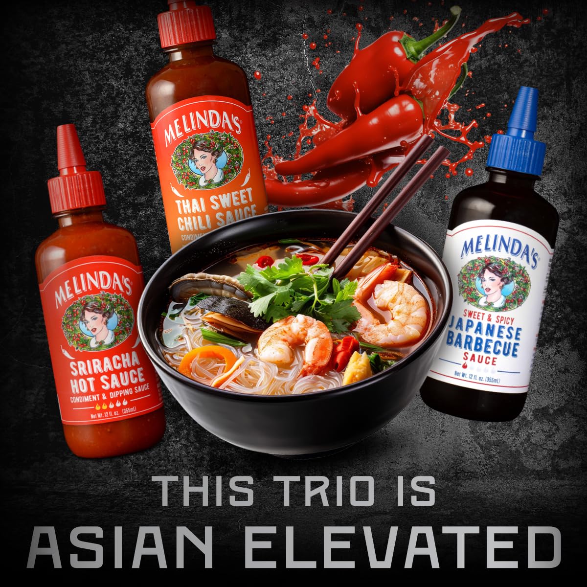 Melinda's Asian Trio Collection: Sriracha, Japanese BBQ & Thai Sweet Chili