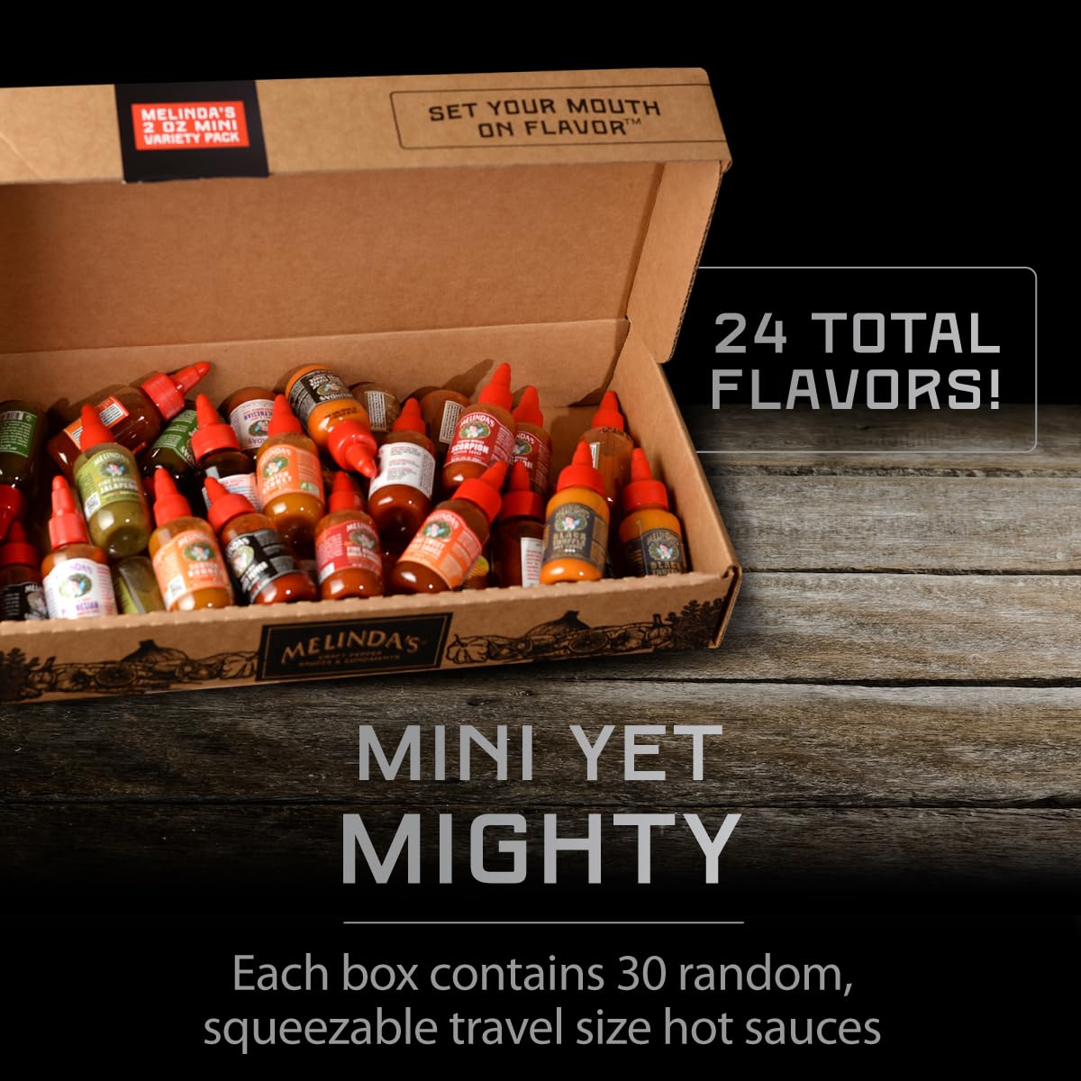 Melinda’s Mini Hot Sauce Variety Pack – 30 Travel-Size Bottles in 10+ Flavors