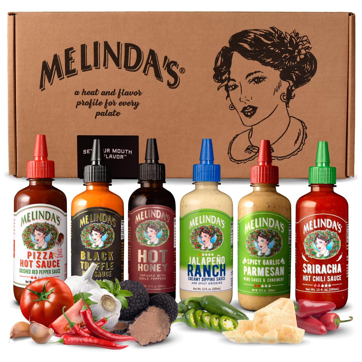 Melinda’s Pizza Collection – 6 Pack (70 Oz) Gourmet Hot Sauce Gift Set | Gluten Free, Keto