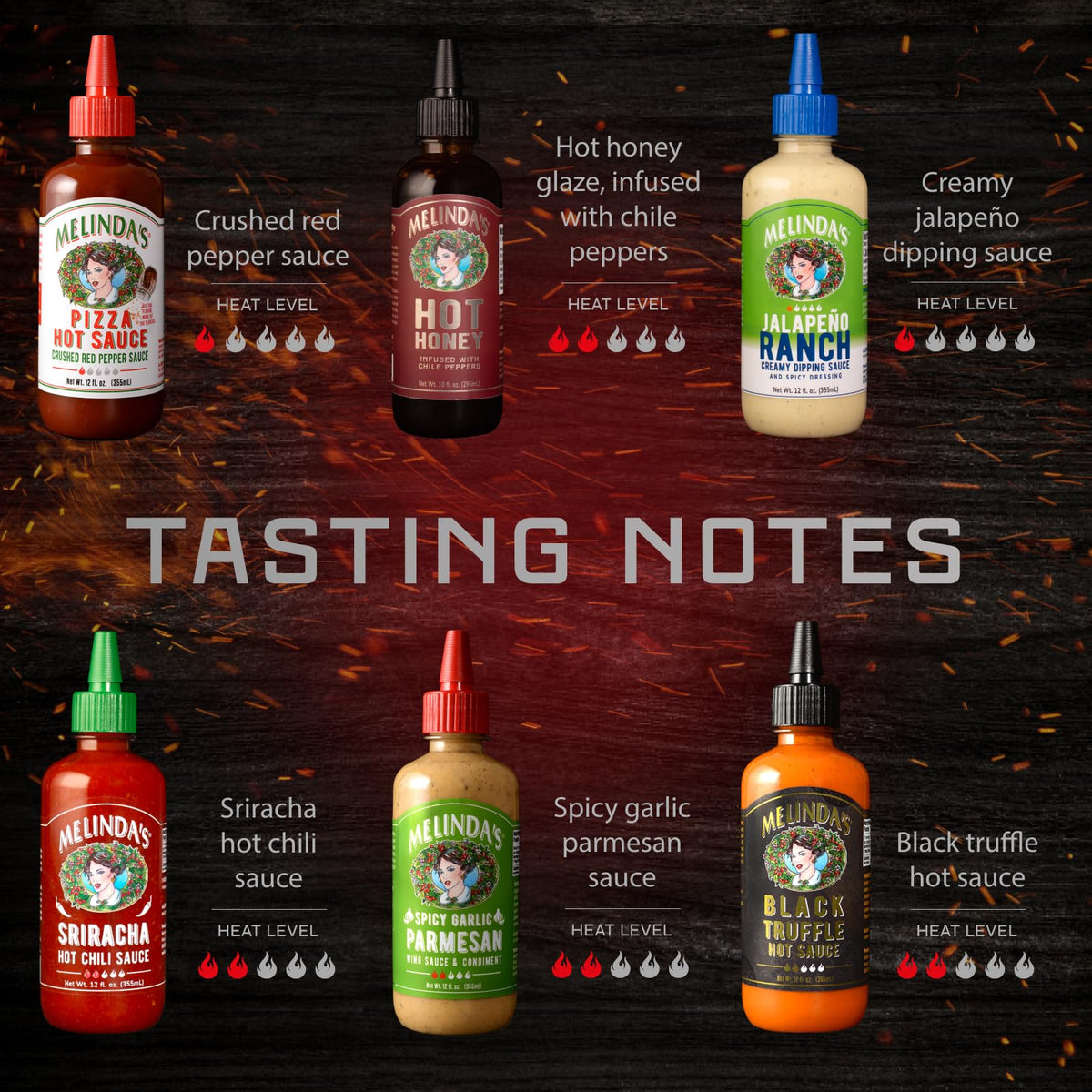 Melinda’s Pizza Collection – 6 Pack (70 Oz) Gourmet Hot Sauce Gift Set | Gluten Free, Keto