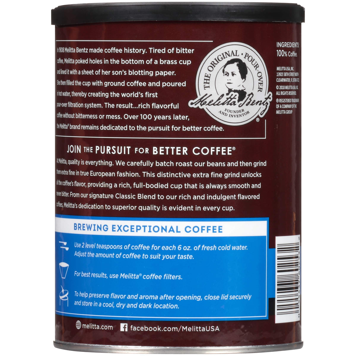 Melitta Classic Blend Coffee – Medium Roast, Extra Fine Ground, 11 oz Can (Pack of 6) 66 oz Total