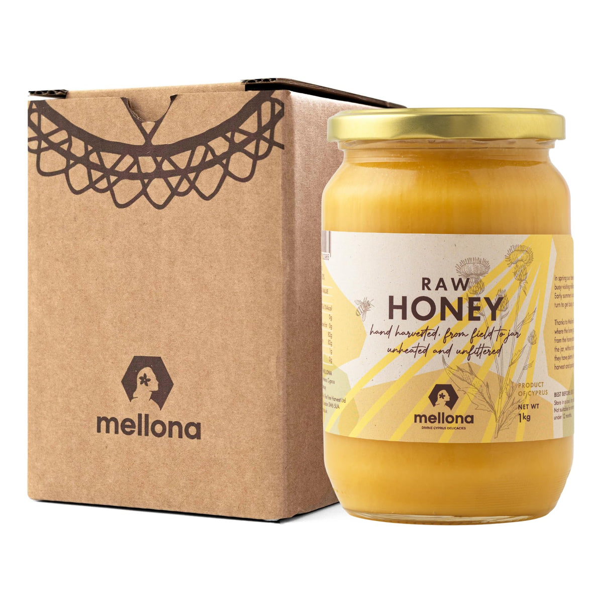 Mellona 100% Raw Honey – 1kg Unfiltered Cyprus Creamy Golden Honey