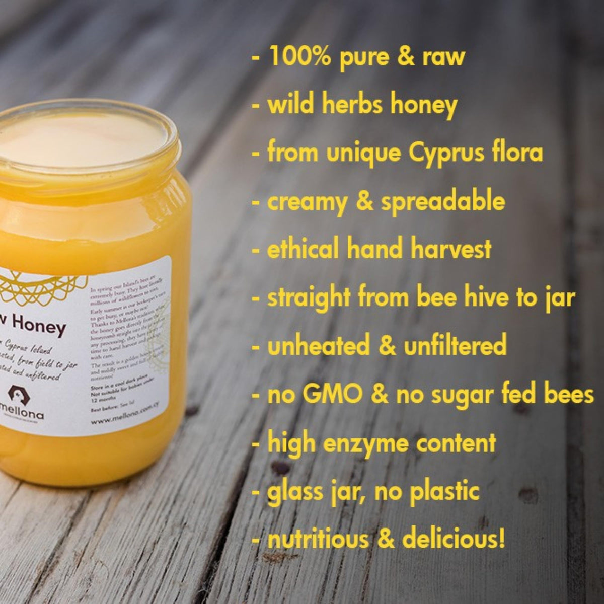 Mellona 100% Raw Honey – 1kg Unfiltered Cyprus Creamy Golden Honey