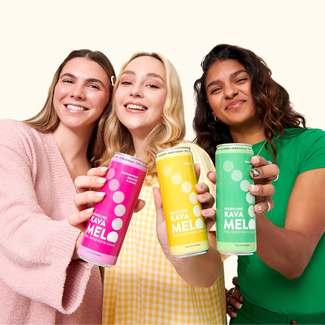 Melo Sparkling Kava Drink Variety Pack – Non-Alcoholic, Sugar Free, Zero-Calorie 12-Can Pack