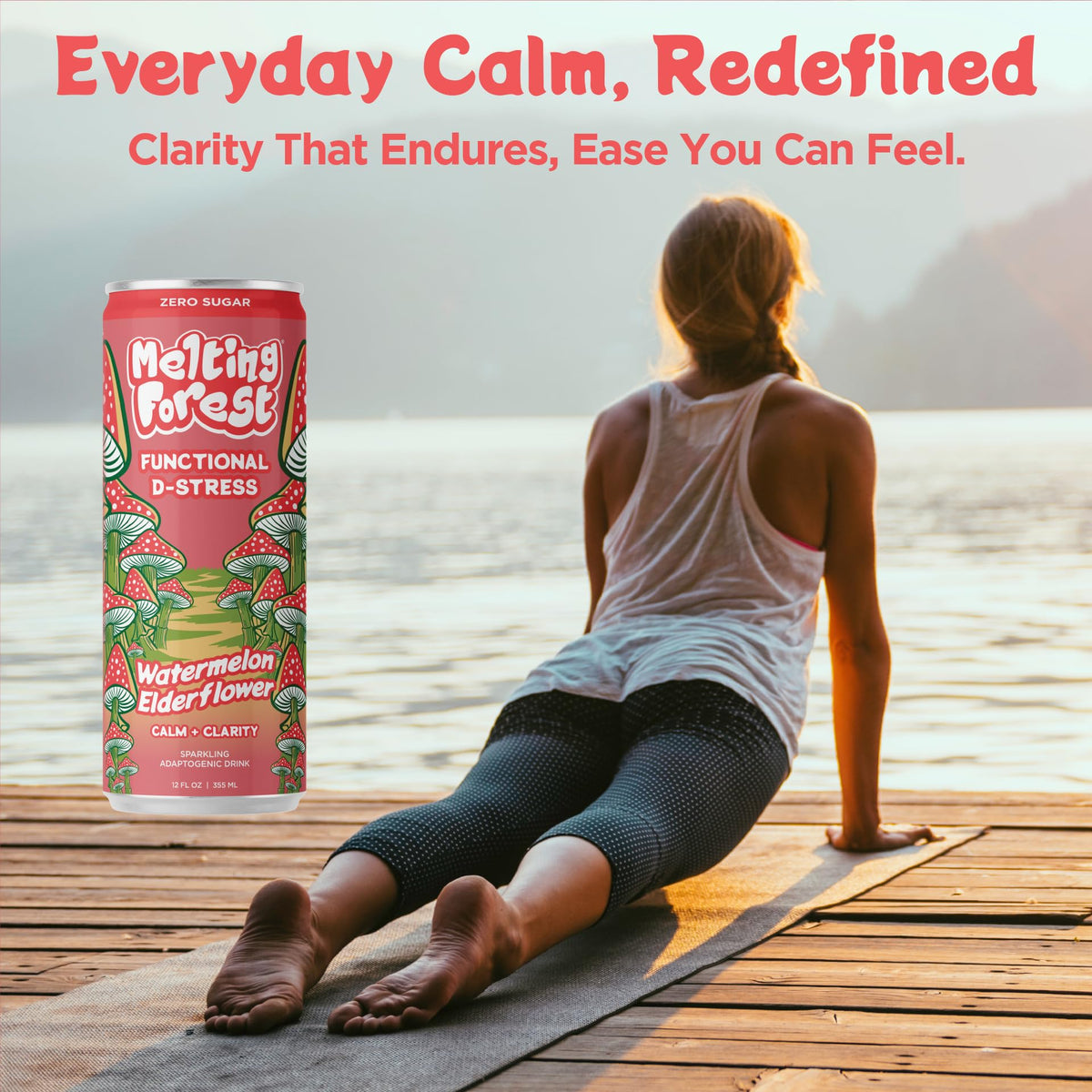 Melting Forest D-Stress Adaptogen Drink — Watermelon Elderflower, Zero Sugar, 5 Calories (12-Pack)