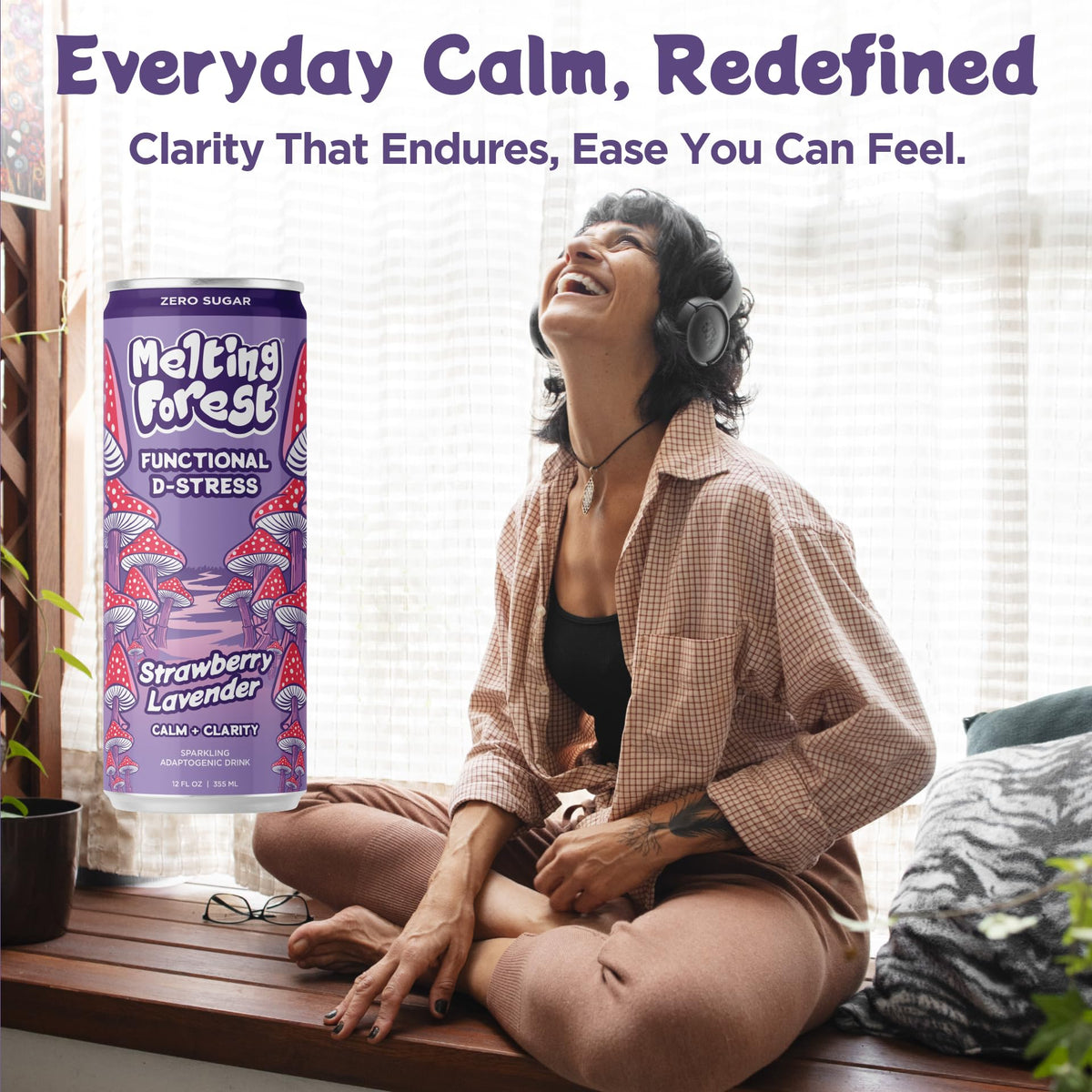 Melting Forest D-Stress Adaptogen Drink – Strawberry Lavender, 0 Sugar, 5 Cal | 12-Pack