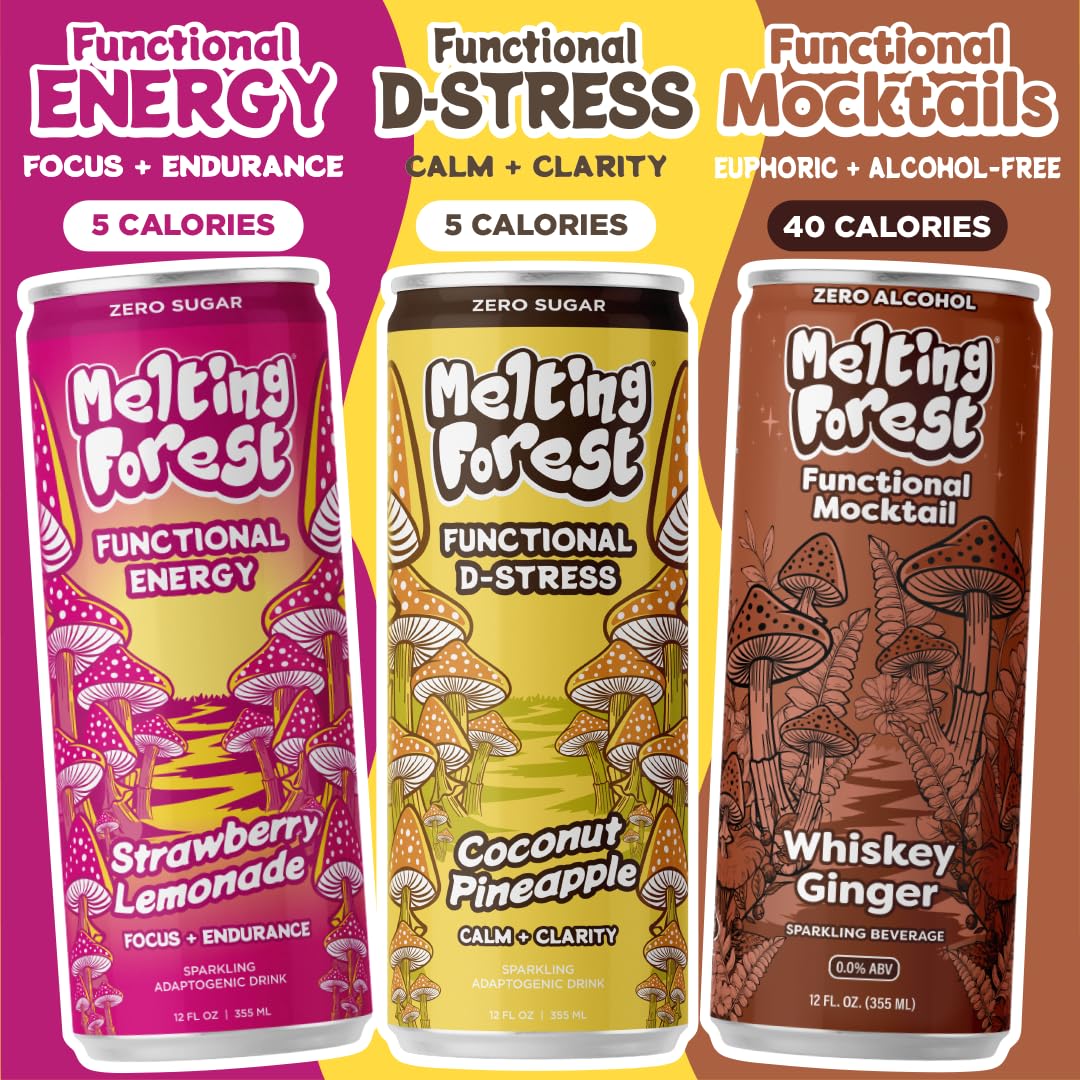 Melting Forest Mango Guava Mushroom Energy Drink – 150mg Caffeine + L-Theanine | Focus & Clarity (12 Pack)
