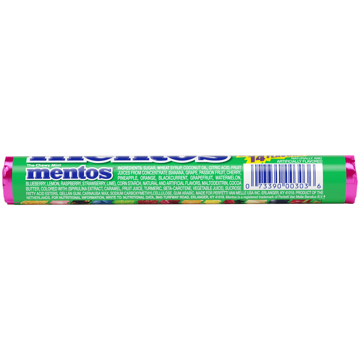 Mentos Chewy Mint Candy Roll – Discovery 14 Assorted Fruit Flavors, 14 Pieces per Roll, 15-Count Showbox