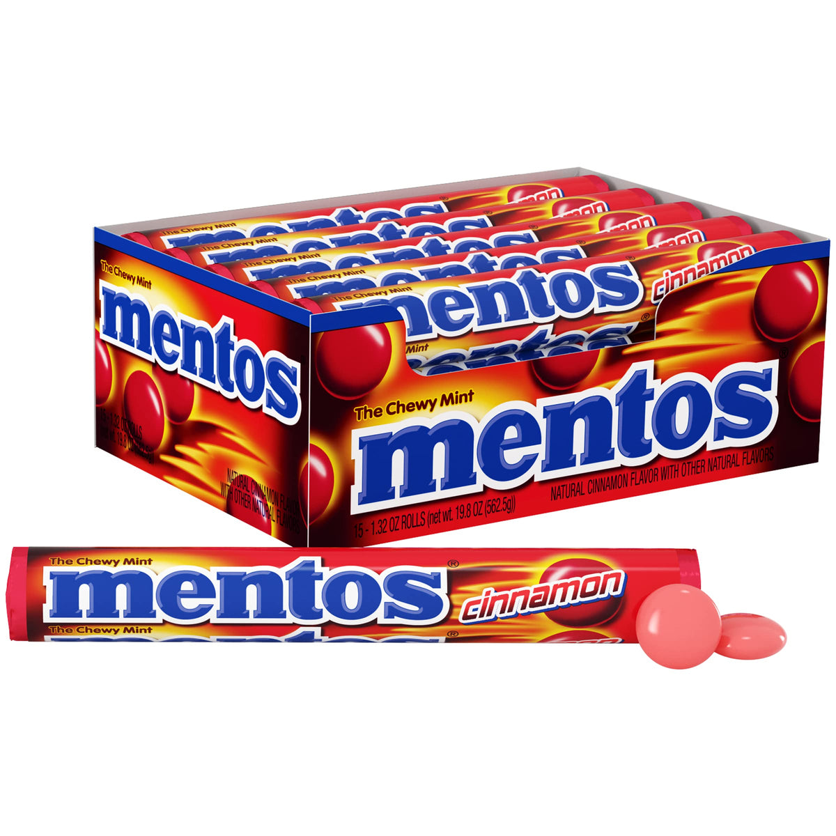 Mentos Chewy Mint Candy Roll Cinnamon Mint – 15 Roll Party Pack, 210 Candies
