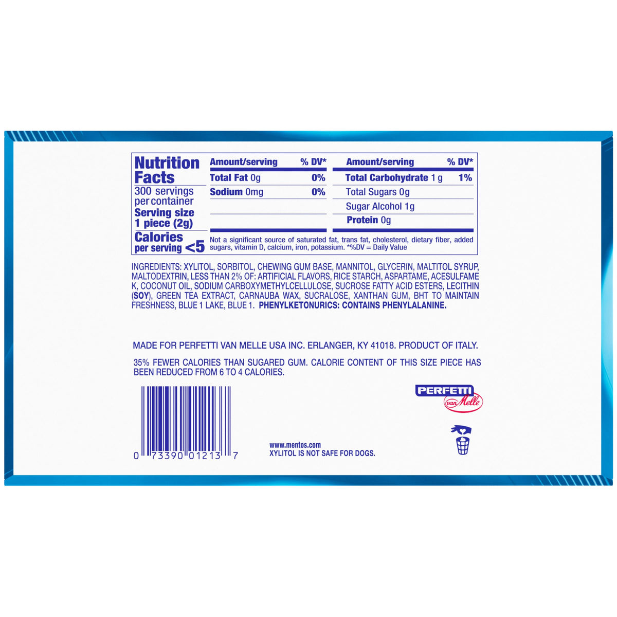 Mentos Pure Fresh Sugar-Free Gum with Xylitol, Fresh Mint — 6 Pack (50 Pieces Each)