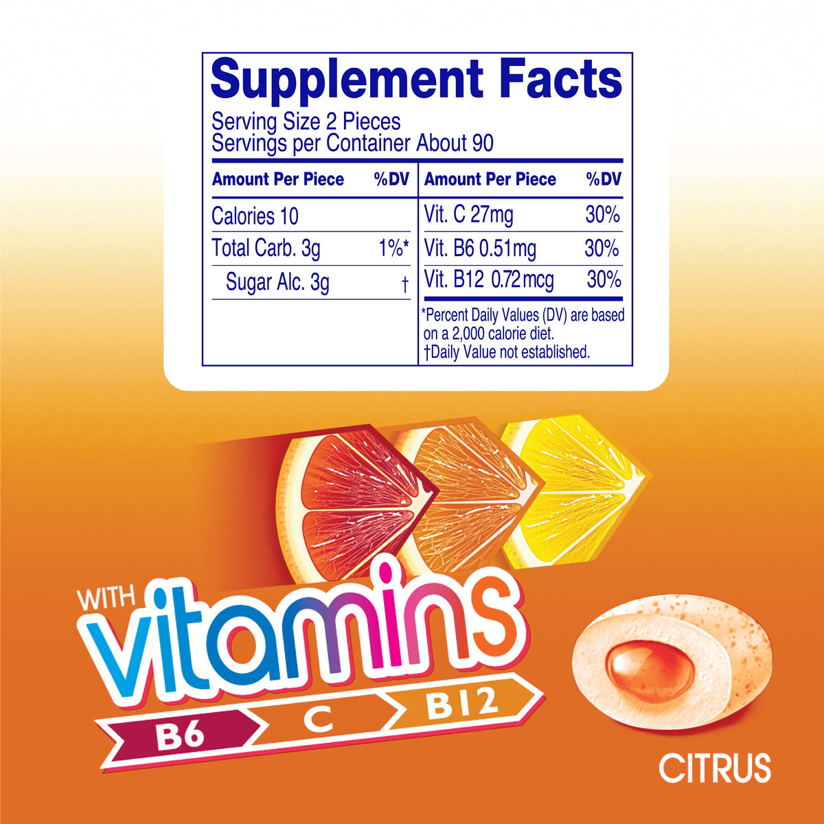 MENTOS Vitamins Gum Citrus — Sugar-Free Xylitol Gum with B6, B12 & C (4 Bottles, 45 Pieces Each)