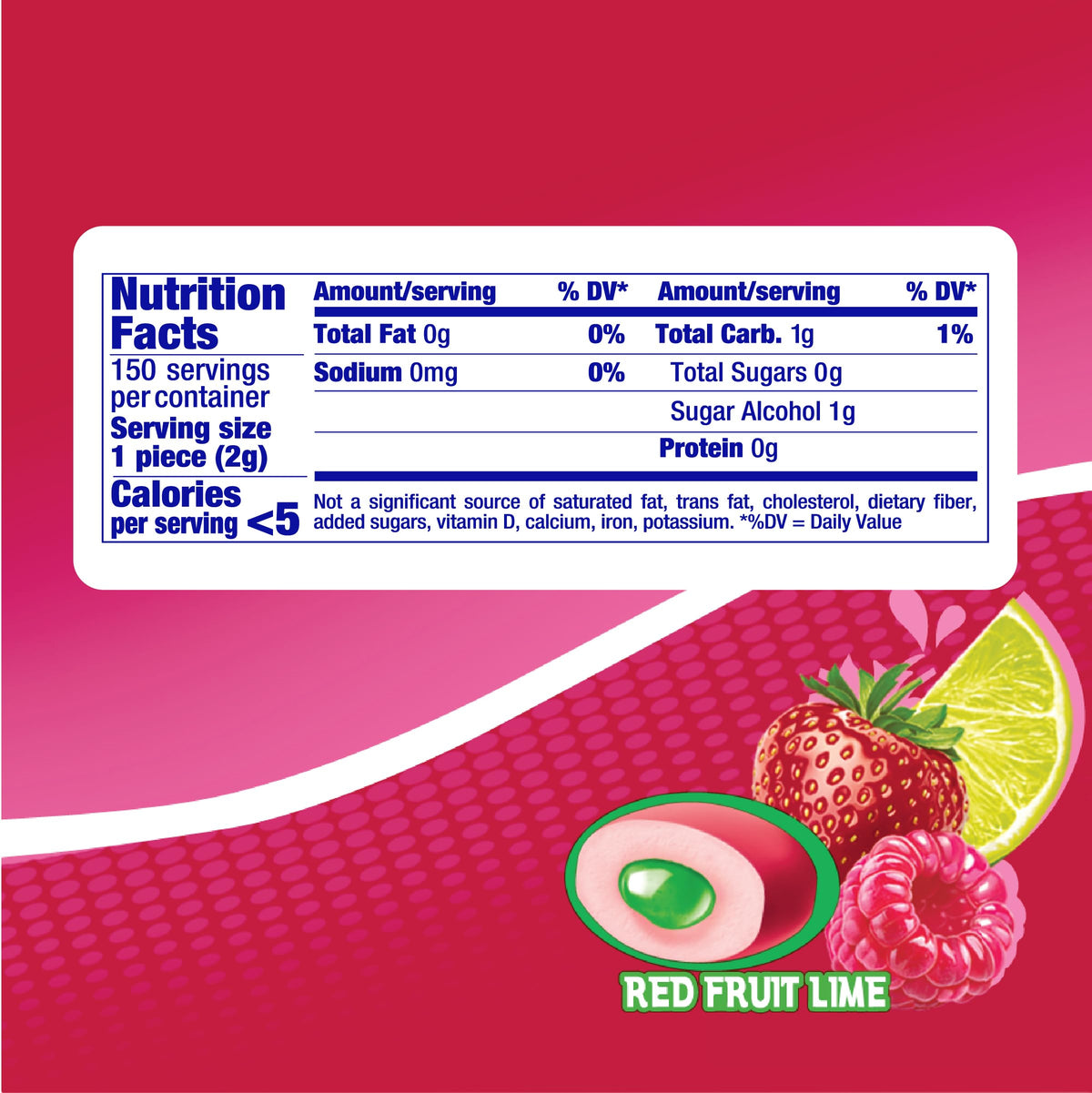 Mentos Sugar Free Gum Red Fruit Lime – 50 Pieces per Bottle (Pack of 6)