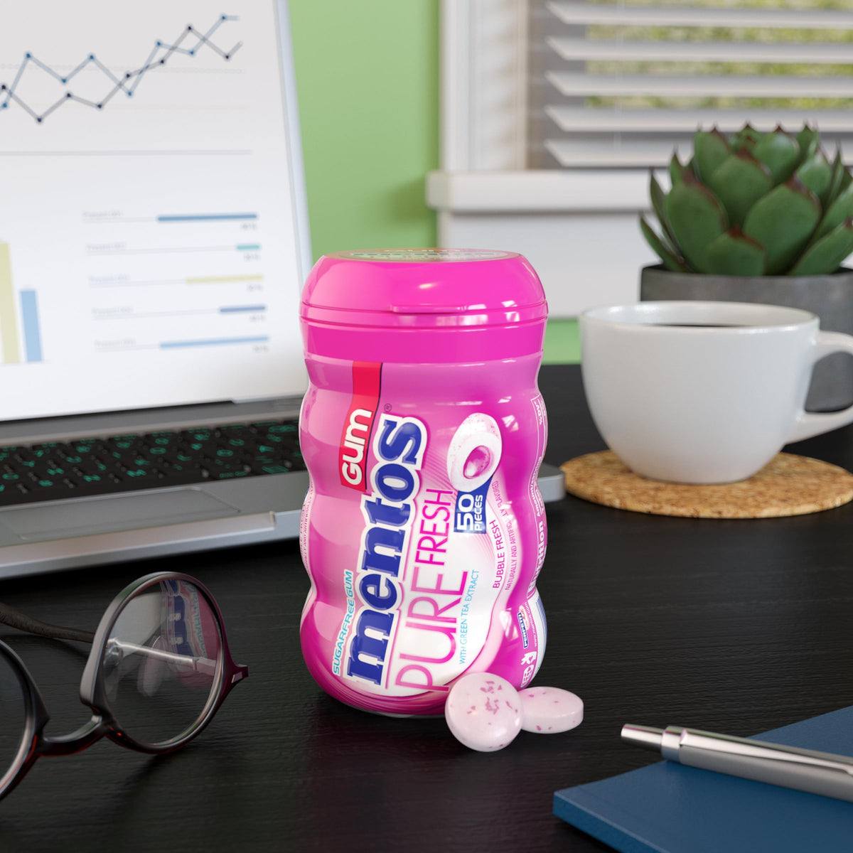 Mentos Pure Fresh Sugar Free Gum with Xylitol – Bubble Fresh, 6 Pack