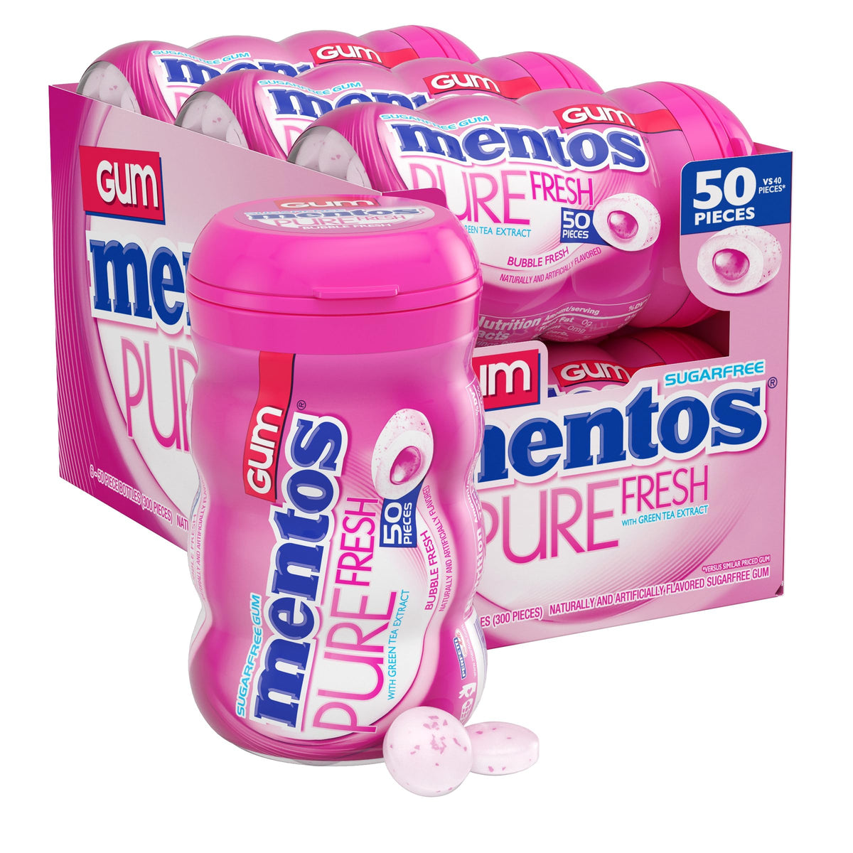 Mentos Pure Fresh Sugar Free Gum with Xylitol – Bubble Fresh, 6 Pack