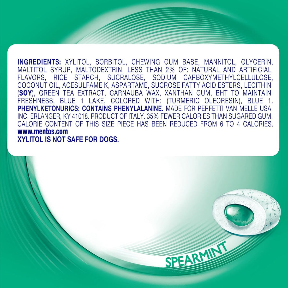 MENTOS Pure Fresh Sugar Free Gum – Spearmint, 6 x 50-Count Bottles (300 Pieces)