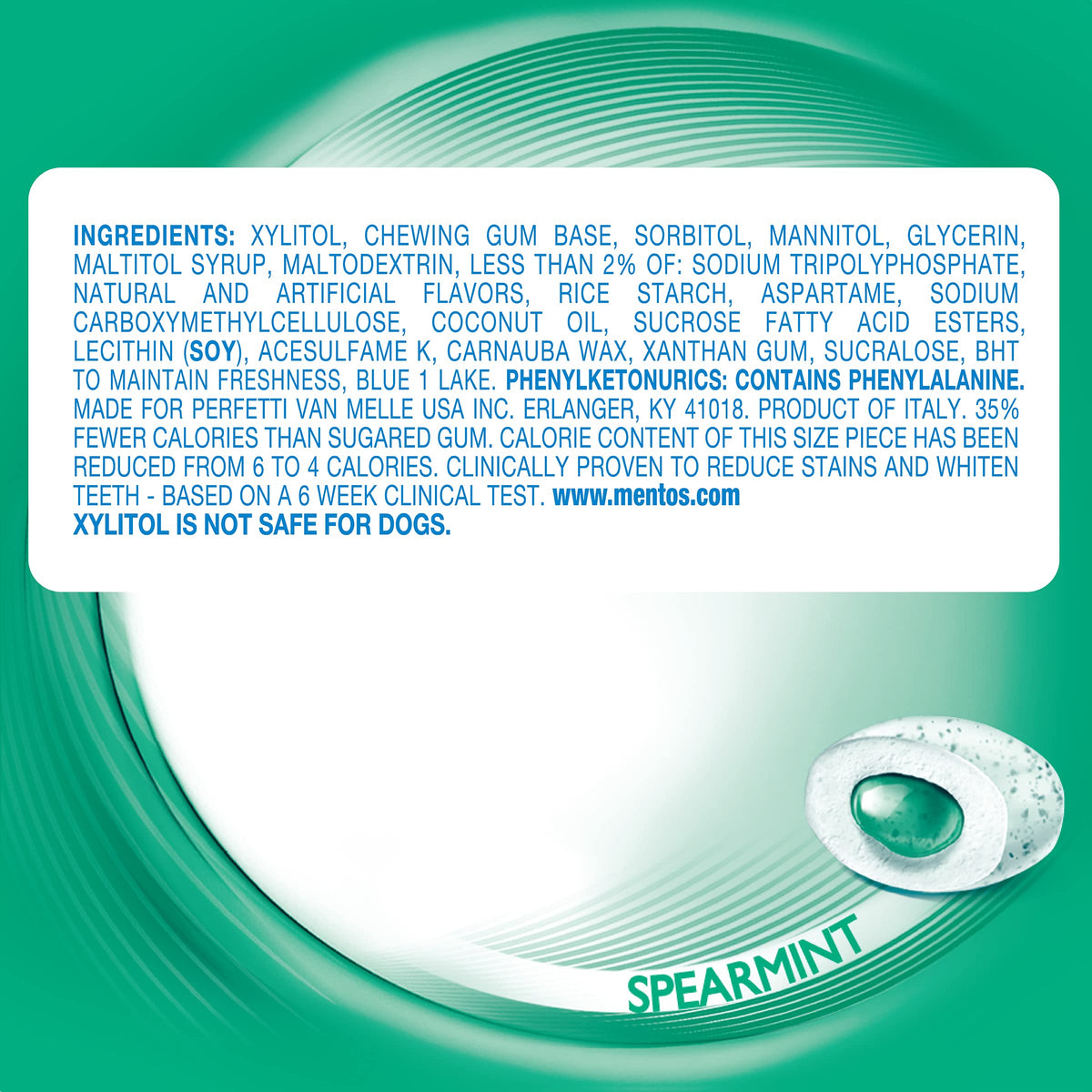 Mentos Pure Fresh Sugar-Free Gum with Xylitol – Spearmint, 15-Piece Bottle (Bulk Pack of 10)