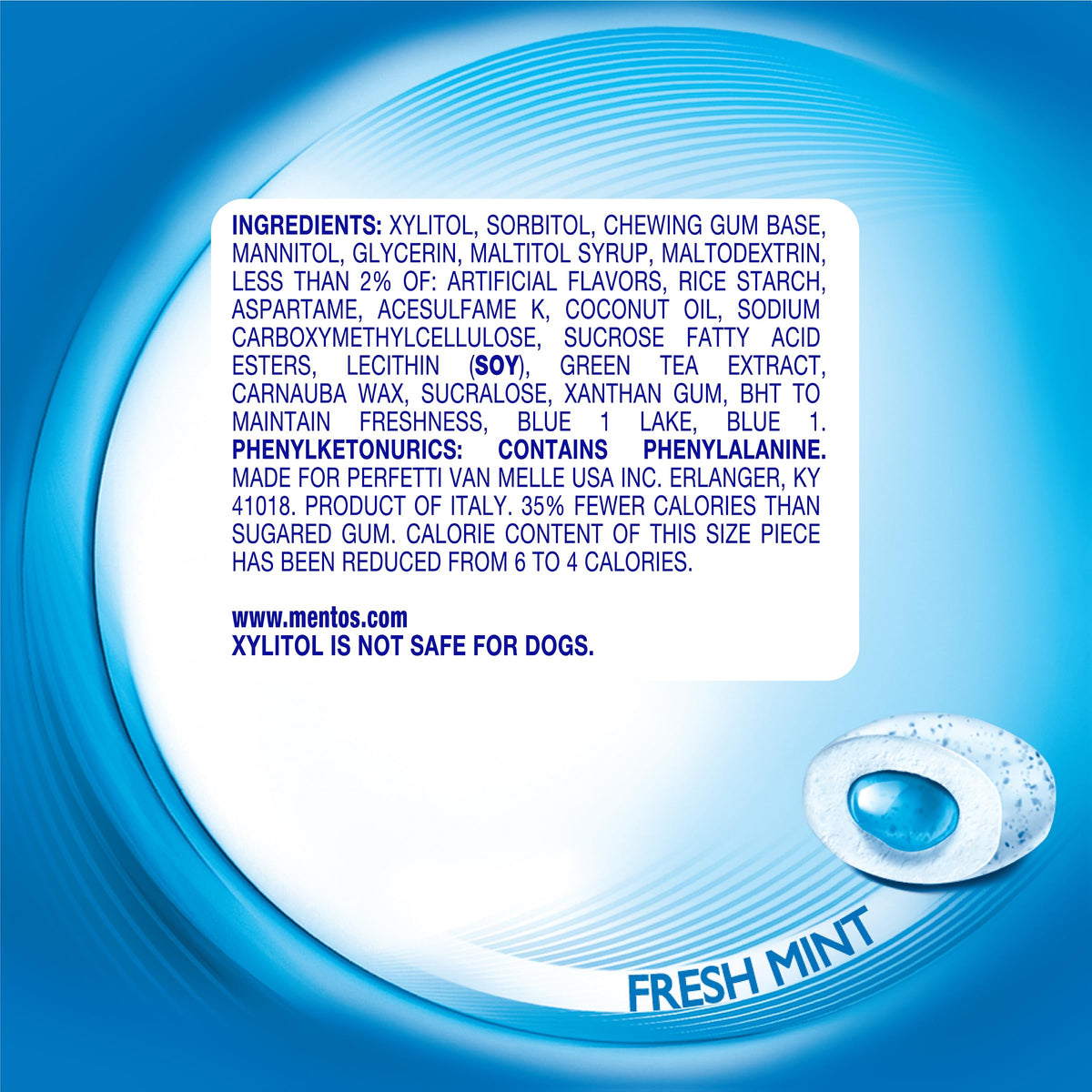 Mentos Pure Fresh Sugar-Free Gum with Xylitol, Fresh Mint — 6 Pack (50 Pieces Each)
