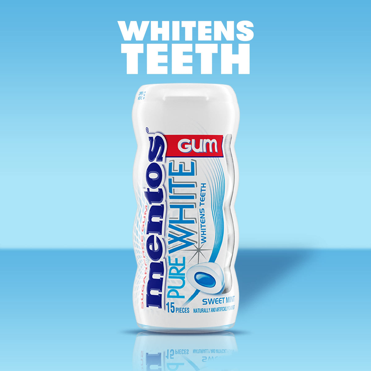 MENTOS Pure White Sugar-Free Gum with Xylitol – Sweet Mint, 15-Piece Bottle (Bulk Pack of 10)