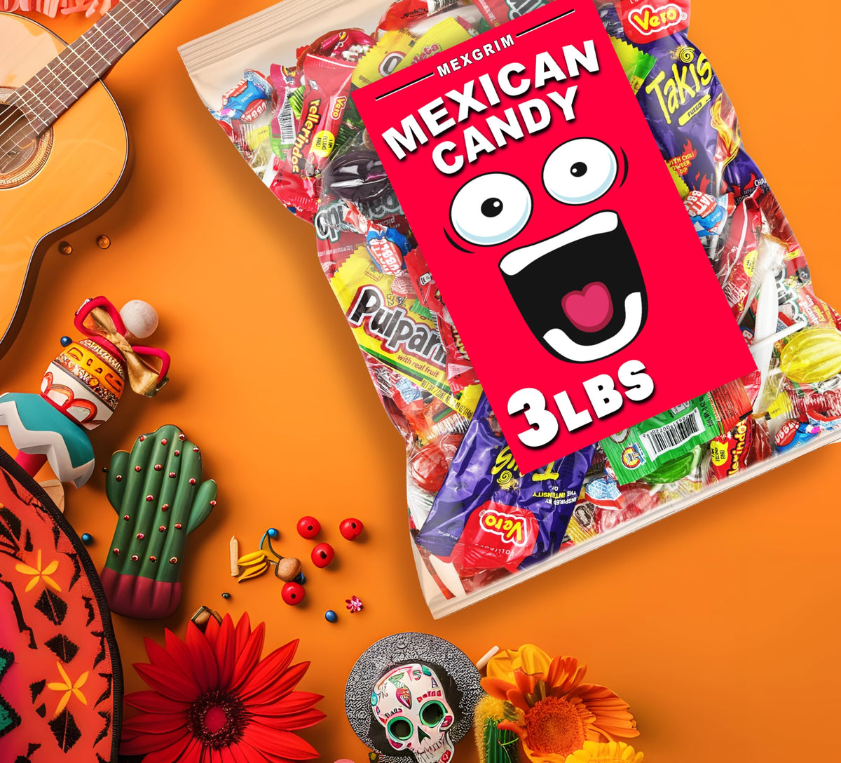 Mexgrim Mexican Candy Variety Pack – 3lb Bulk Candy Mix with Lollipops, Chamoy & Tamarind