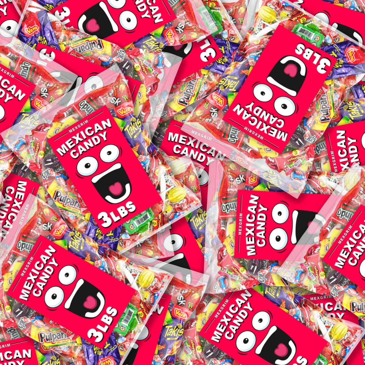 Mexgrim Mexican Candy Variety Pack – 3lb Bulk Candy Mix with Lollipops, Chamoy & Tamarind