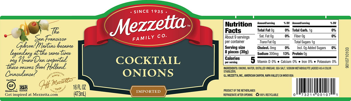 Mezzetta Cocktail Onions – Gourmet Pickled Onions for Martinis & Antipasto | 16 oz Jar, Pack of 6