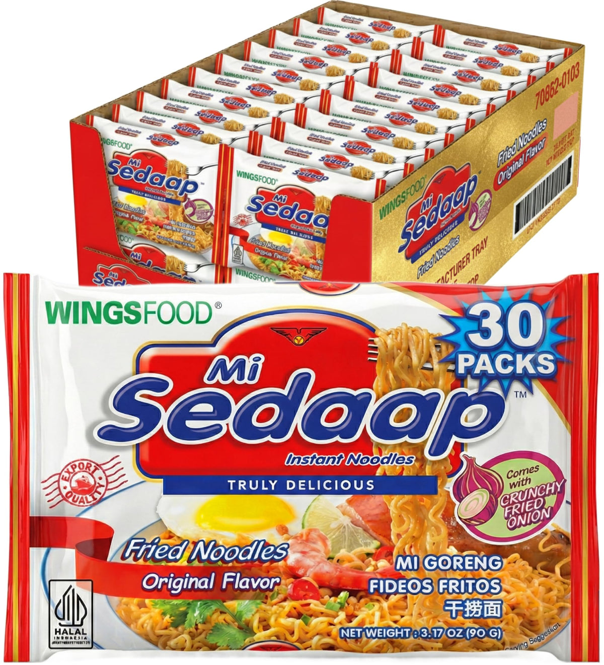 Mi Sedaap Mi Goreng Instant Stir Fry Noodles (30 Pack) – Original Flavor, Halal Certified | Wingsfood Sedaap