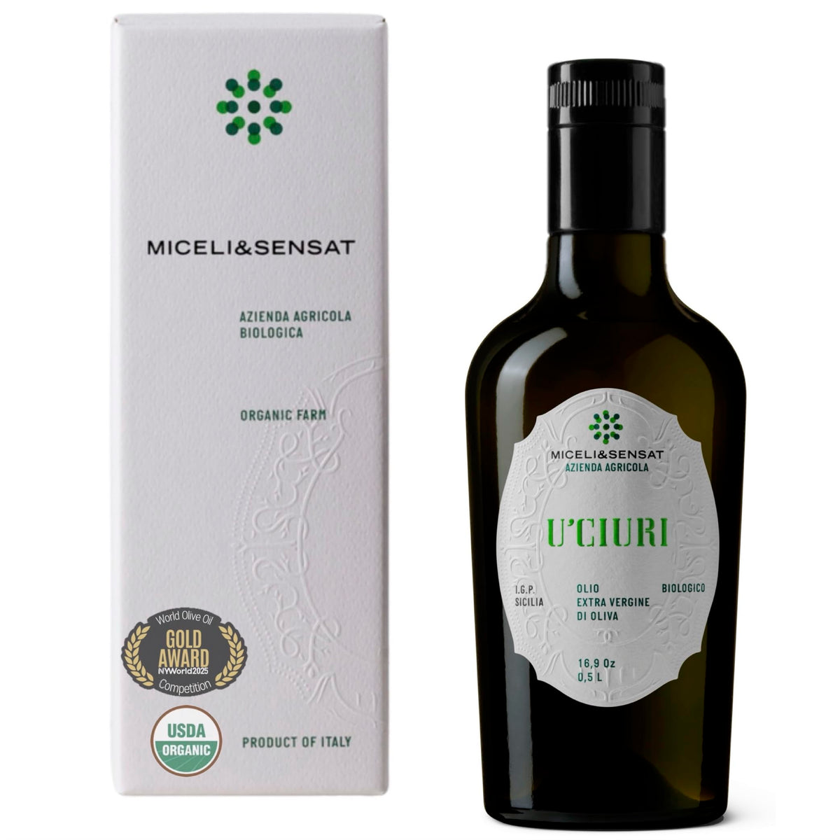 MICELI&SENSAT Fruity Medium Organic Olive Oil — 500+ mg/kg Polyphenols, Sicilian IGP, 2025 NYIOOC Gold, Cold Pressed (16.9 fl oz)